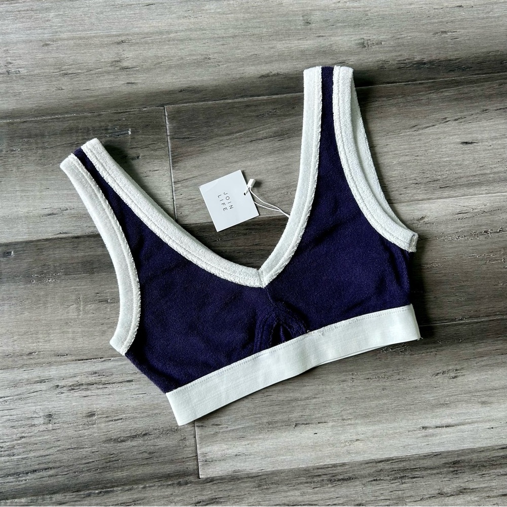 NWT Zara Navy & White Terry Cloth Keyhole Sleeveless Crop Top